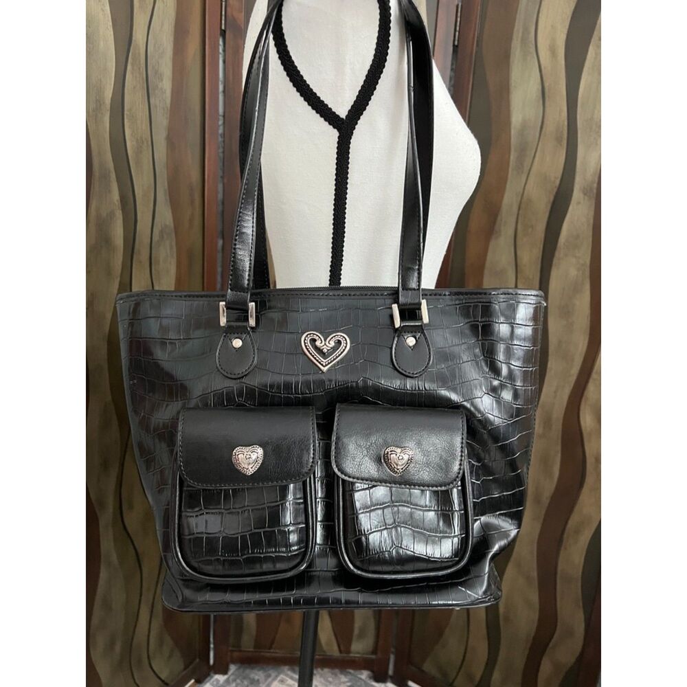 NOATD croc embossed black leather shoulder bag